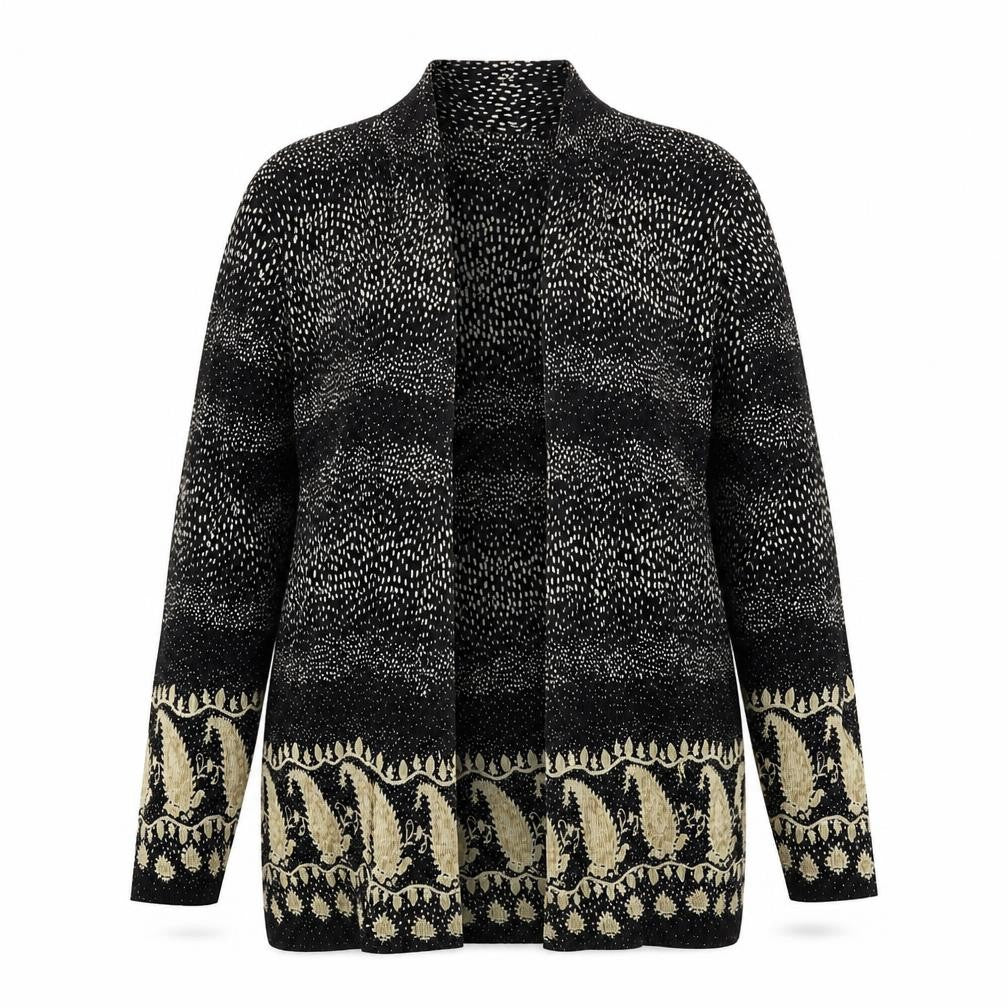 Berkertex Womens Black Geometric  Cardigan Jumper Size 14  - Pleated