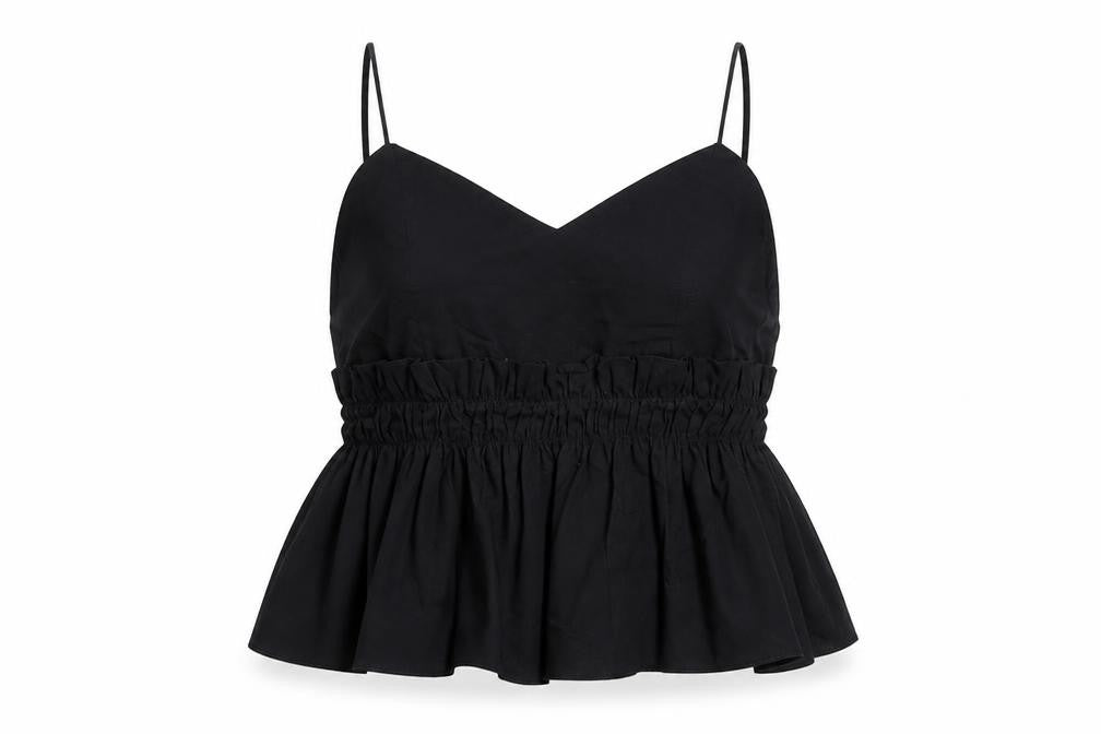 Front view of Missguided women’s black basic tank, size UK 6