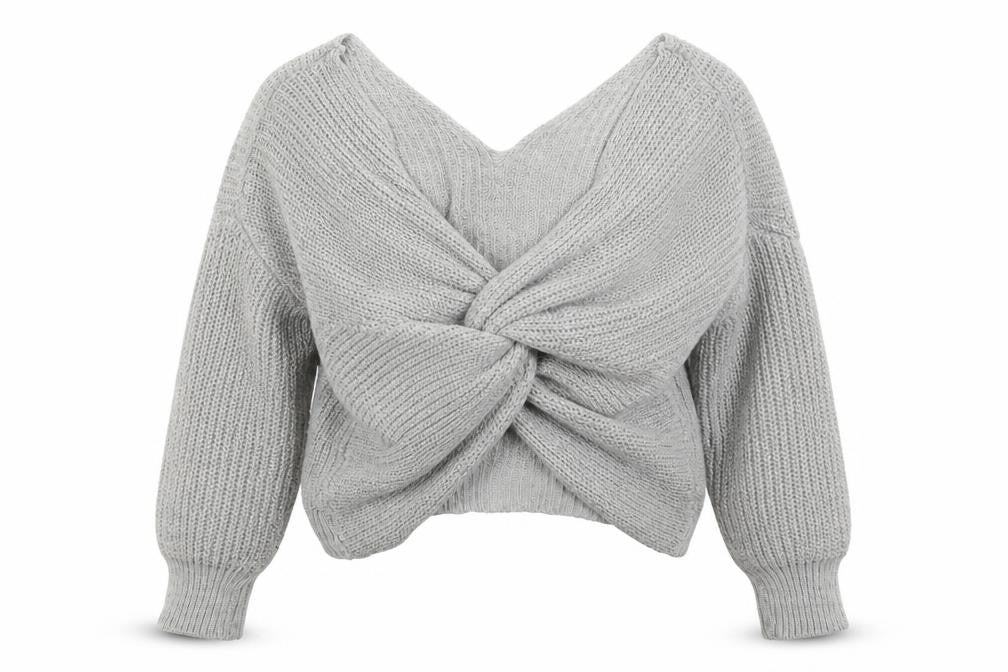 Front view of Preworn women’s grey knit jumper, size XL