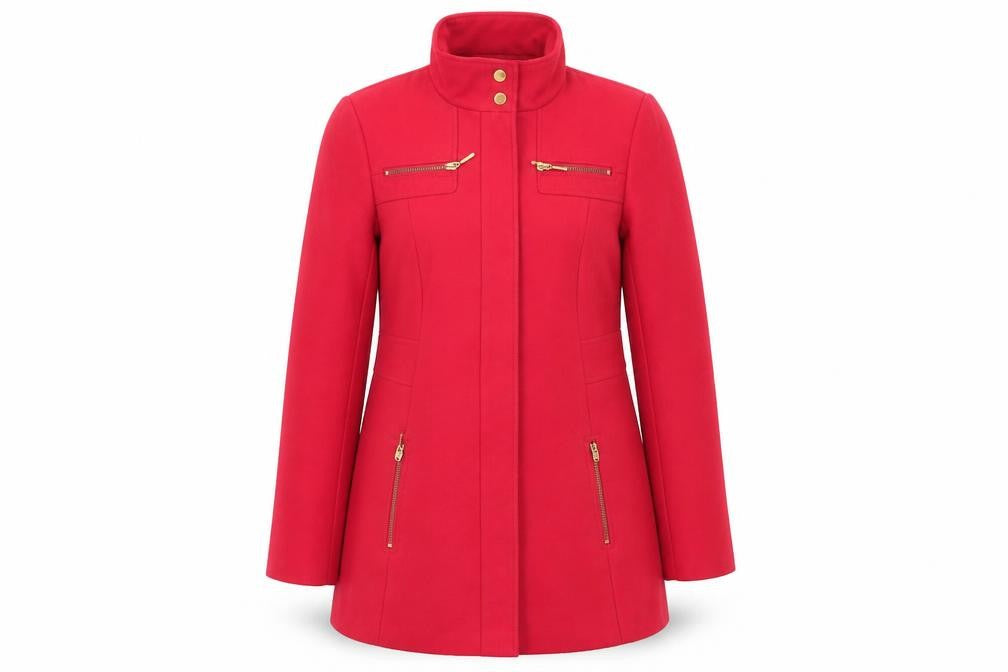 Front view of Asda George women’s red overcoat coat, size UK 10