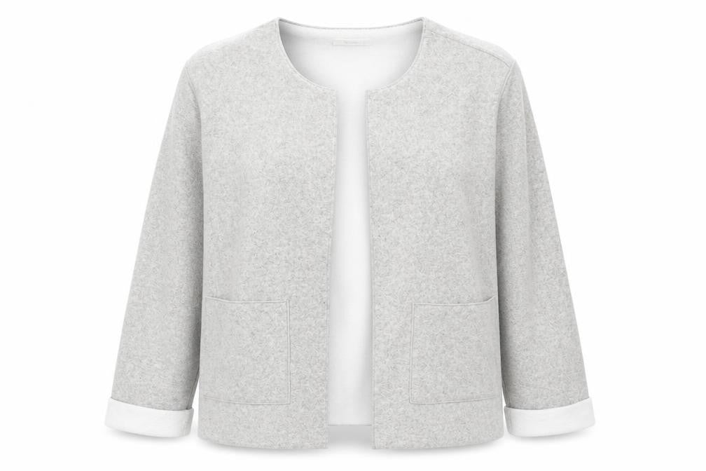 Front view of Tu women’s grey cardigan jumper, size UK 14