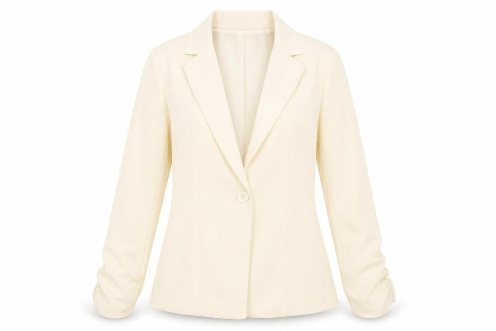 Front view of JustFab women’s ivory jacket blazer, size L
