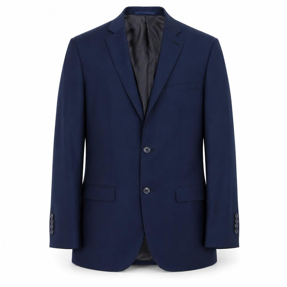 Front view of tailor and cutter men’s blue jacket blazer, size 36