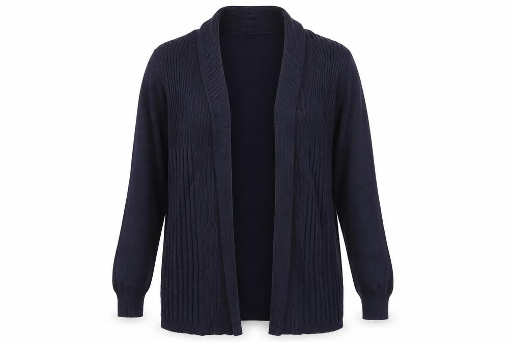 Front view of BHS women’s blue cardigan jumper, size UK 10