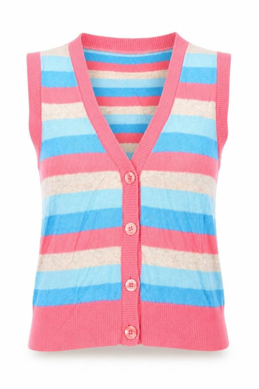 Front view of Next women’s multicoloured striped cardigan jumper, size UK 10