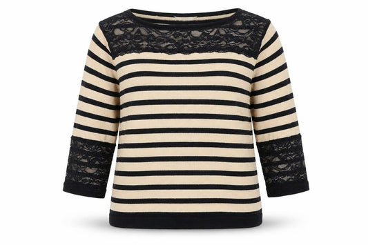 Front view of JULIPA women’s multicoloured striped jumper, size UK 12
