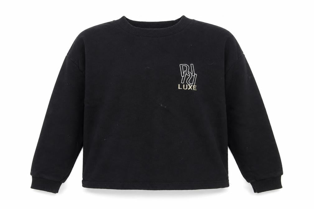 Front view of River Island girls’ black pullover sweatshirt, size 9-10, years