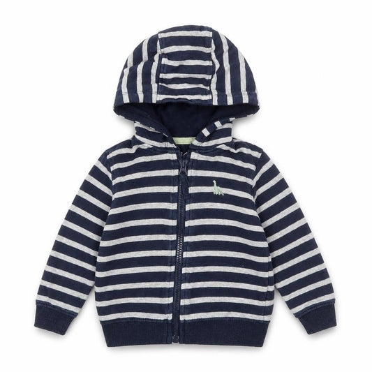 Front view of Lullaby Baby Blue Striped Full Zip Jumper, size 9-12, Months