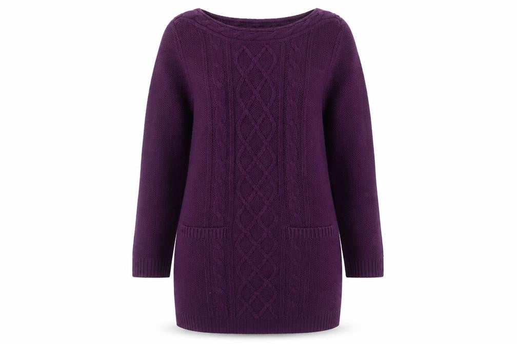 Front view of BHS women’s purple jumper, size UK 12