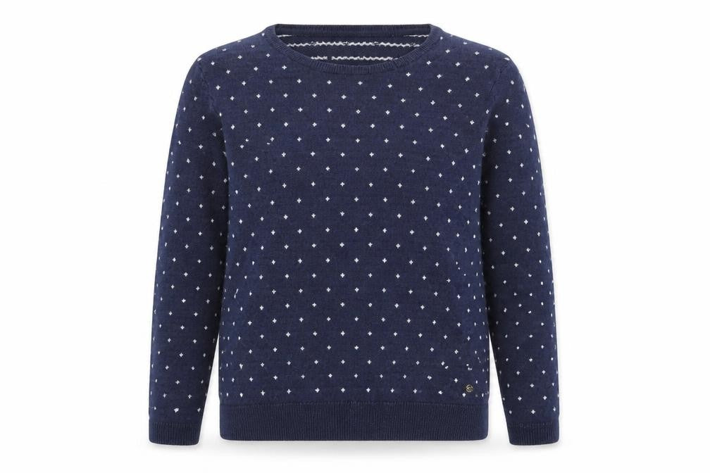 Front view of H&M women’s blue polka dot jumper, size M