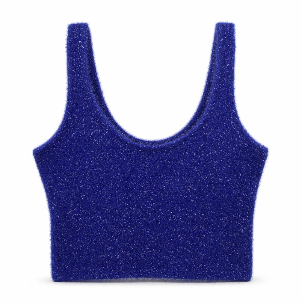 Front view of Bershka women’s blue basic tank, size M