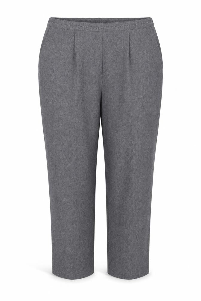 Front view of Bonmarché women’s grey trousers, size UK 18, 25-inch leg