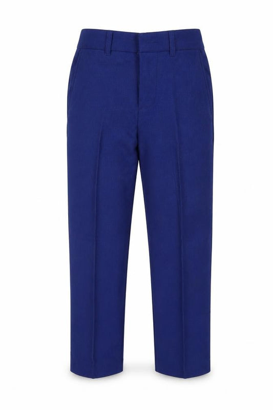 Front view of Monsoon boys’ blue capri trousers, size 9, months