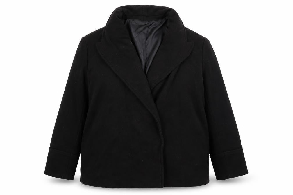Front view of Boohoo women’s black jacket, size UK 14