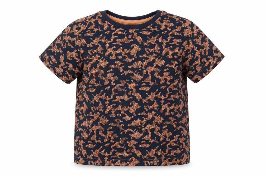Front view of Nutmeg boys’ blue camouflage basic t-shirt, size 5-6, years
