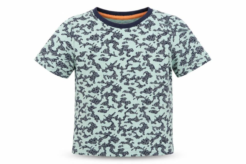Front view of Nutmeg boys’ blue camouflage basic t-shirt, size 5-6, years