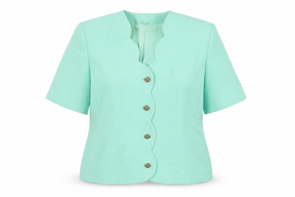 Front view of Preworn women’s blue jacket blazer, size UK 18