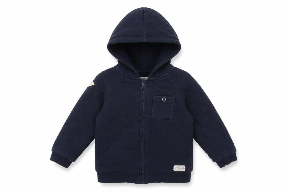 Front view of Junior J boys’ blue full zip hoodie, size 2-3, years