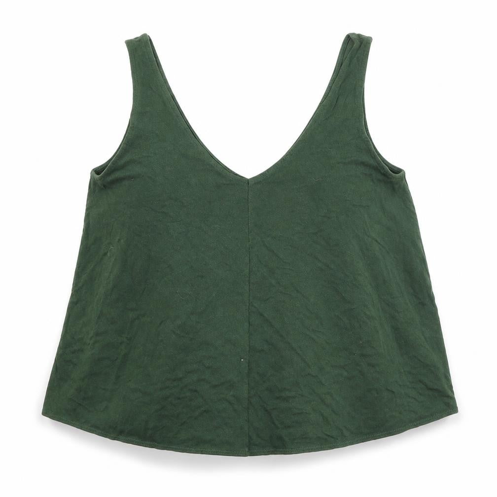 Front view of Topshop women’s green basic tank, size UK 10
