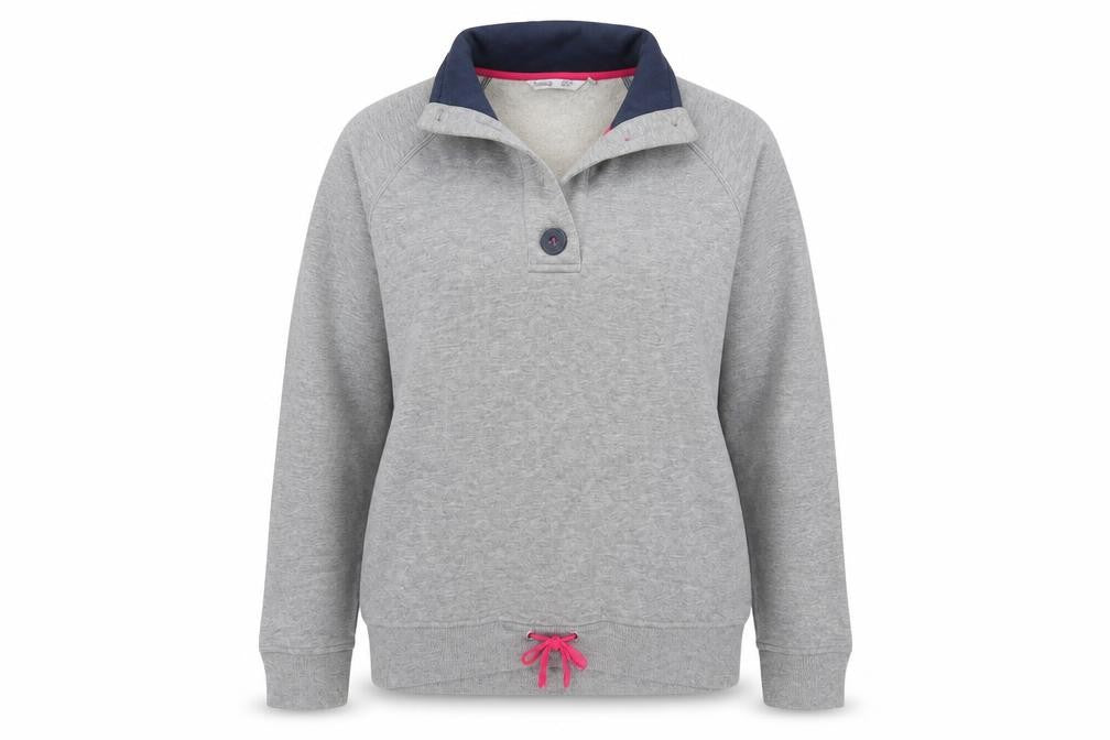 Front view of Amoretti women’s grey pullover sweatshirt, size M