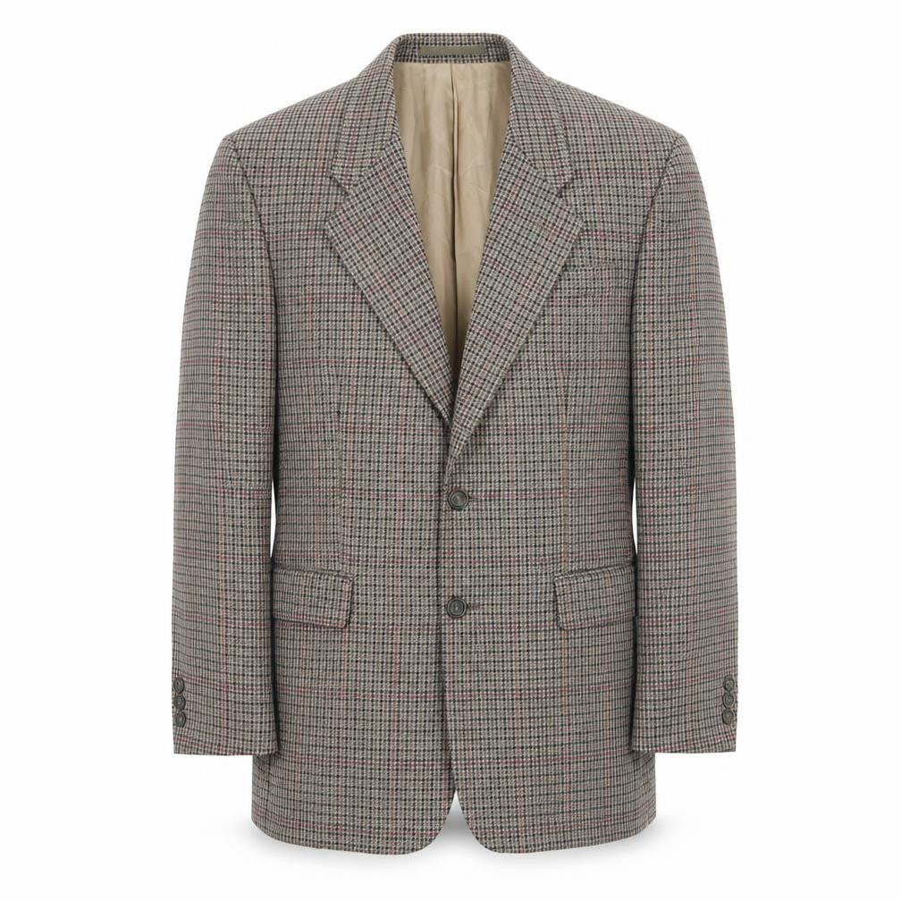 Front view of Classics men’s beige houndstooth jacket suit jacket, size 38