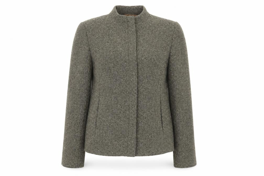 Front view of look again women’s green jacket, size UK 12