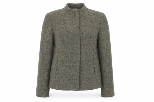 Front view of look again women’s green jacket, size UK 12