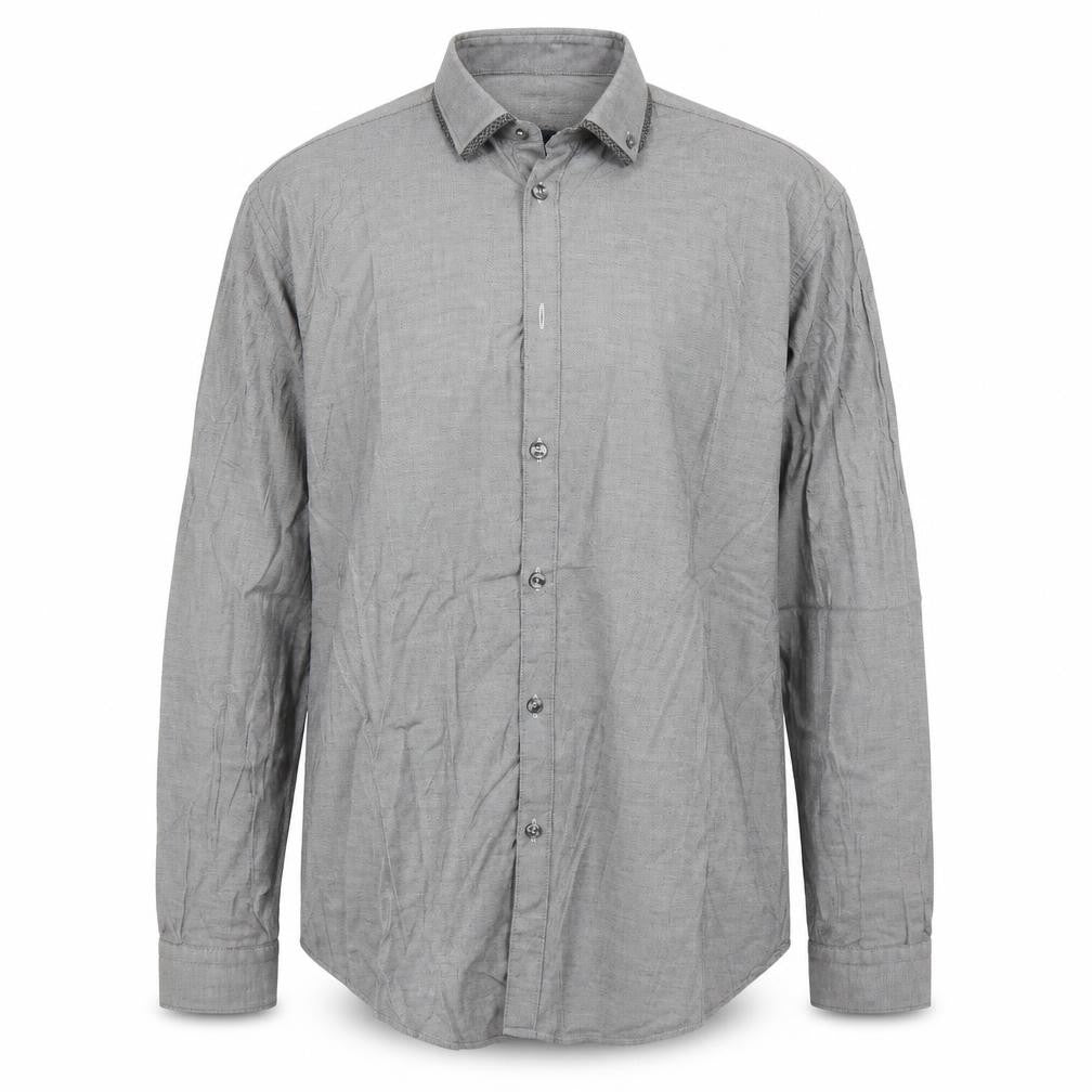 Front view of Zara men’s grey button-up, size L
