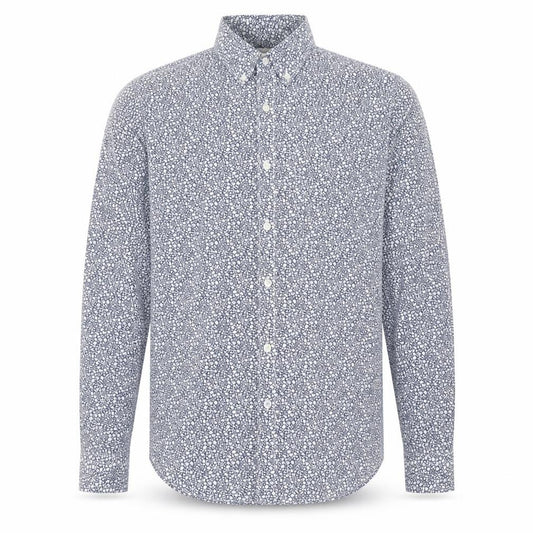Front view of Gap men’s blue floral button-up, size S