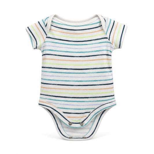 Front view of Tu boys’ white striped babygrow one-piece size newborn