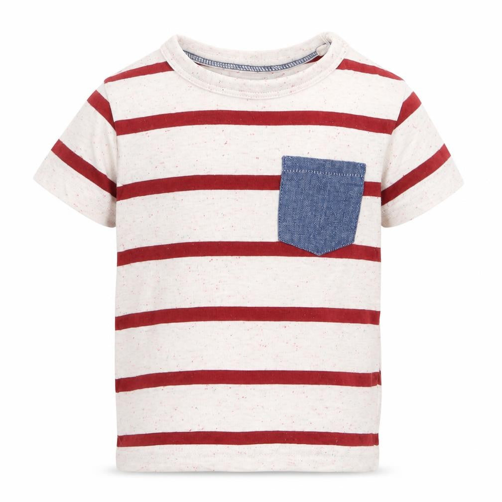 Front view of Next boys’ ivory striped basic t-shirt, size 3-6, months