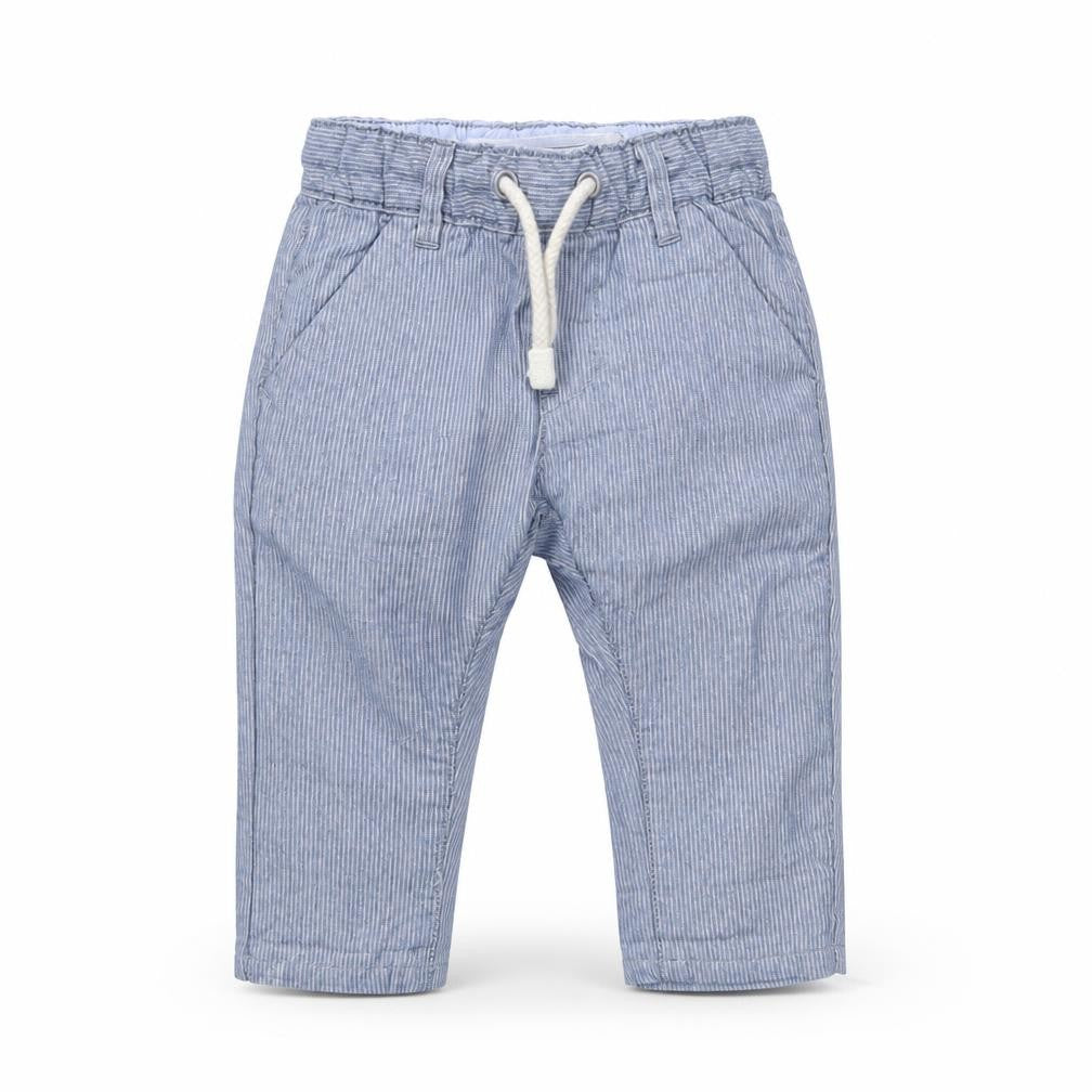 Front view of Next boys’ blue striped capri trousers, size 3-6, months