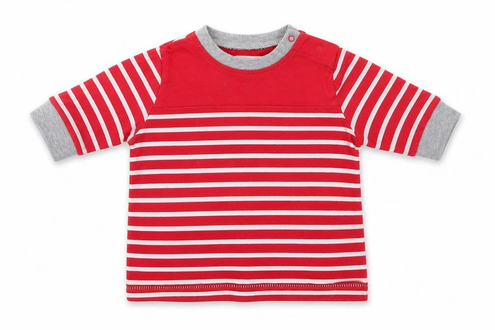 Front view of Next boys’ red striped basic t-shirt, size 0-3, months