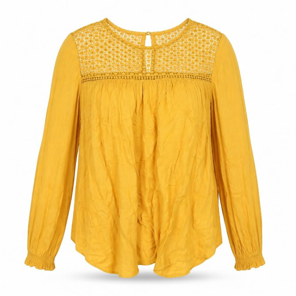 Front view of New Look women’s yellow basic blouse, size UK 8