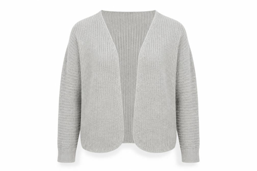 Front view of SHEIN women’s grey cardigan jumper, size M