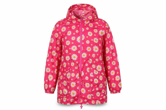 Front view of harvey & Jones women’s pink floral rain coat coat, size UK 12