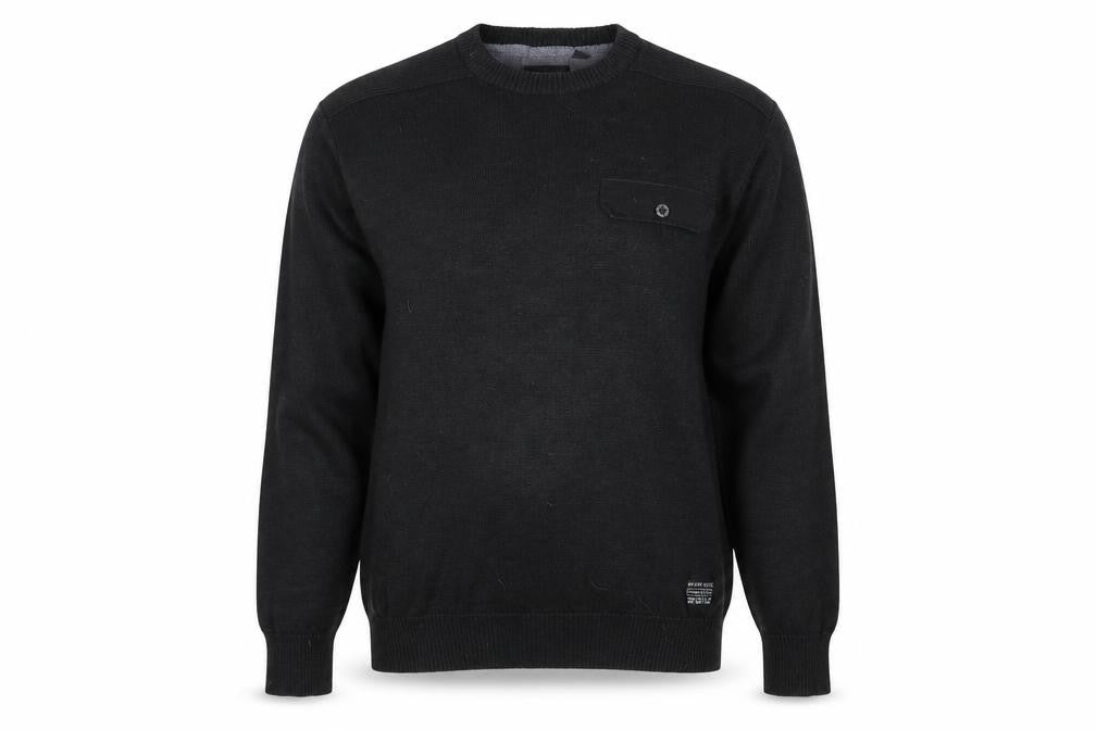 Front view of Brave Soul men’s black jumper, size L