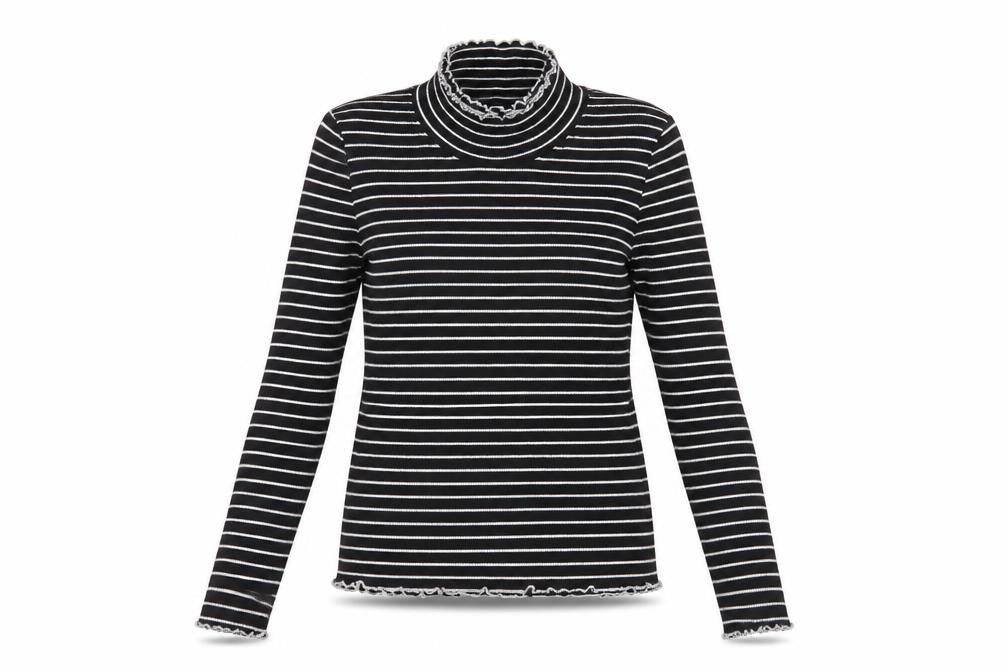 Front view of Essentials women’s black striped basic t-shirt, size UK 12