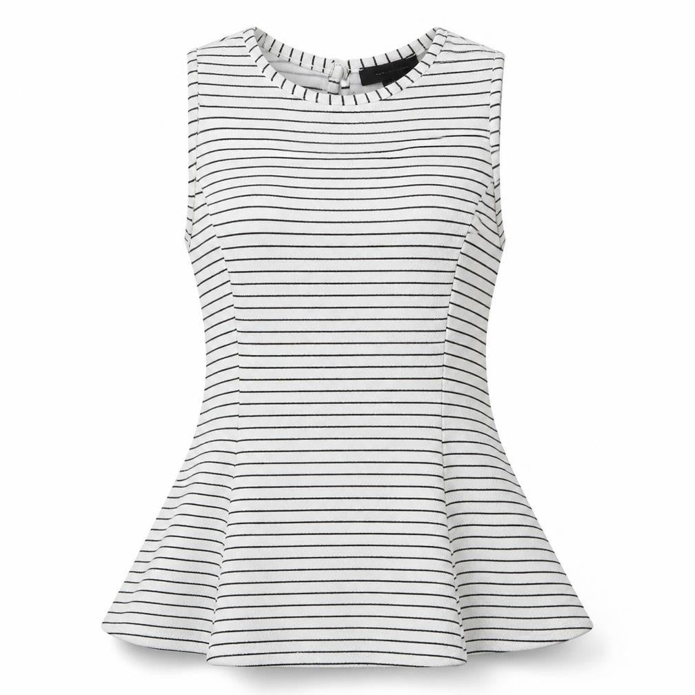 Front view of Atmosphere women’s white striped basic blouse, size UK 10