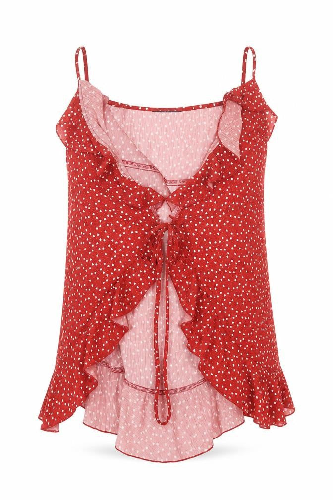 Front view of SHEIN women’s red geometric basic blouse, size S