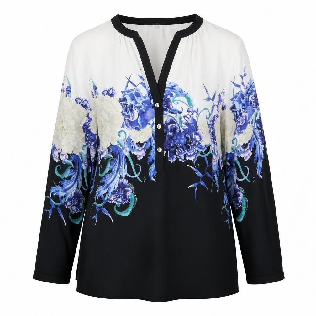 Front view of Star women’s black geometric basic blouse, size UK 12