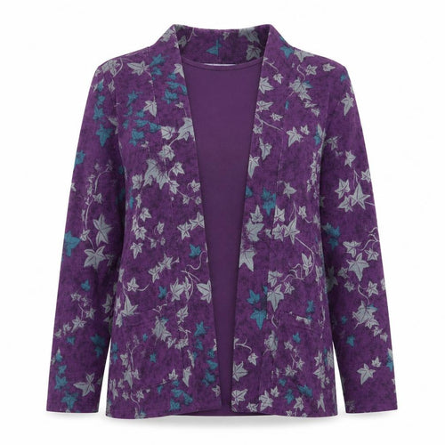 EWM Womens Purple Geometric  Cardigan Jumper Size 12  - Top and cardigan in one