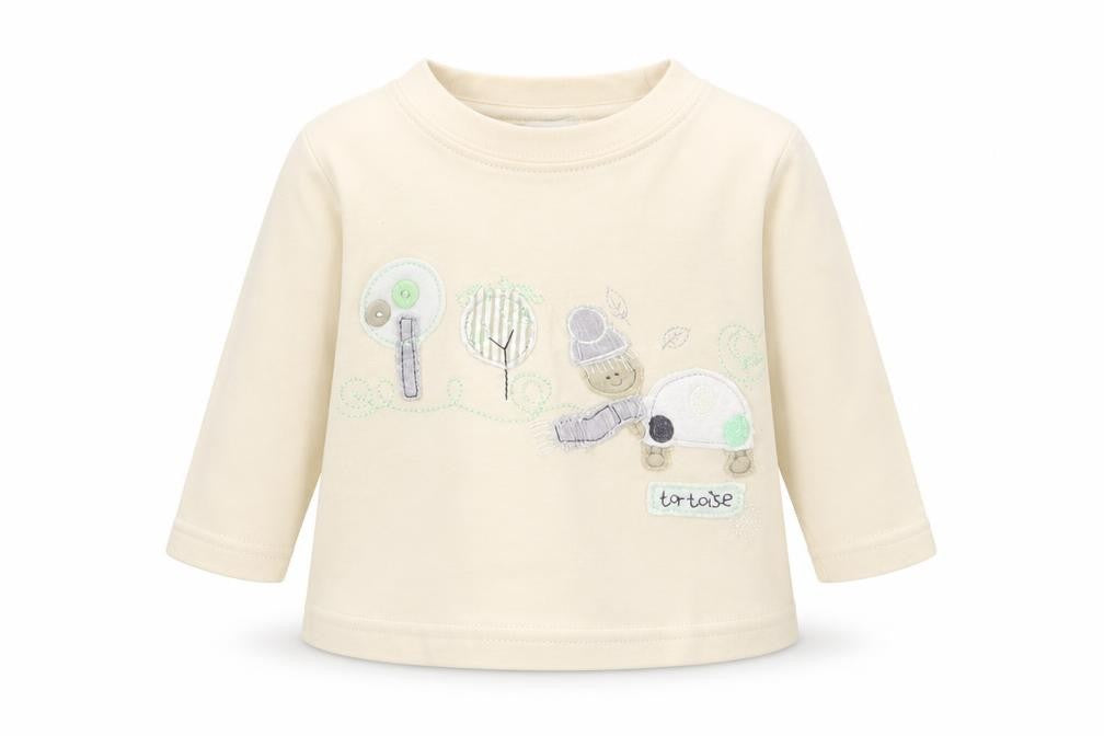 Front view of Early Days boys’ beige basic t-shirt, size 0-3, months