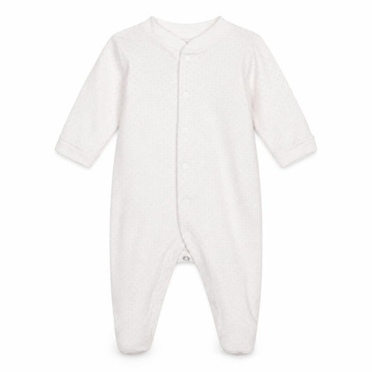 Front view of George Baby Pink Polka Dot Babygrow One-Piece, size 0-3, Months