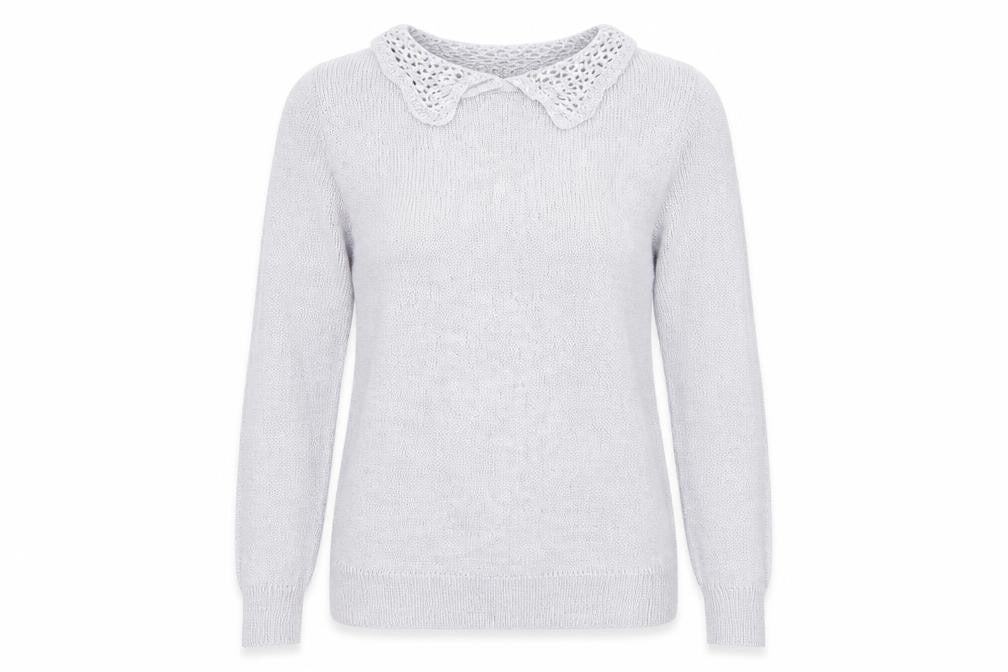 Front view of Therapy women’s silver jumper, size UK 10