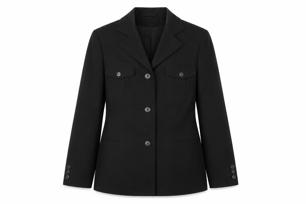 Front view of ccdk women’s black jacket blazer, size UK 8
