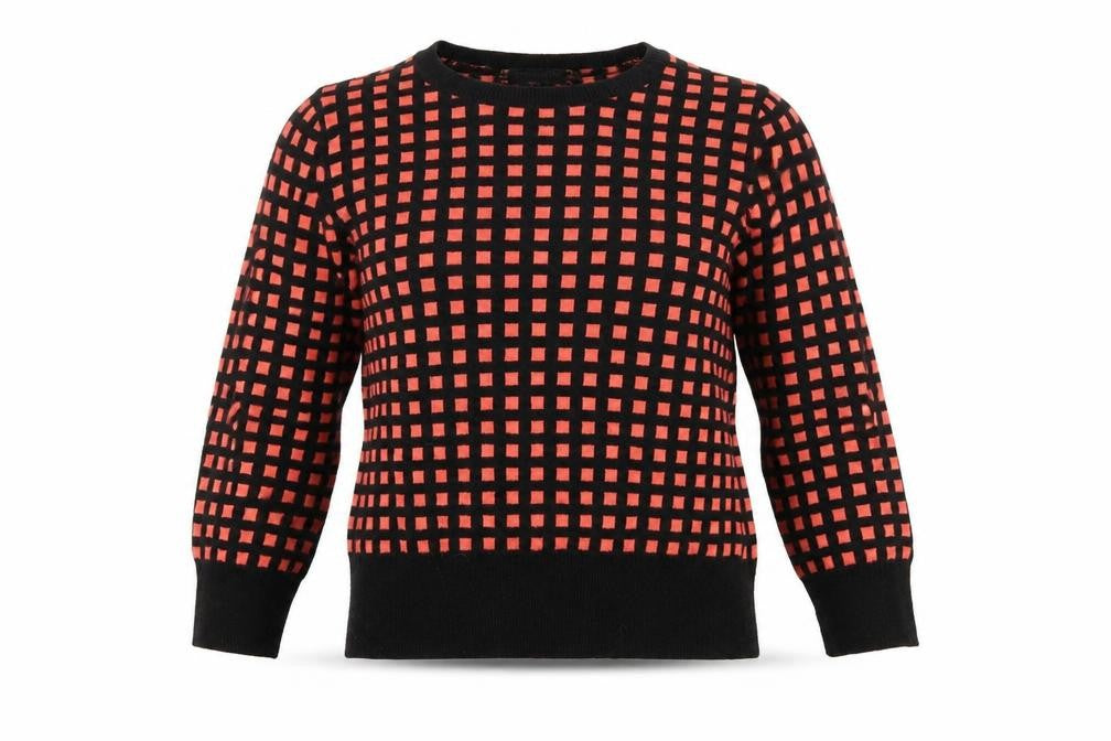 Front view of Debenhams women’s multicoloured geometric jumper, size UK 12