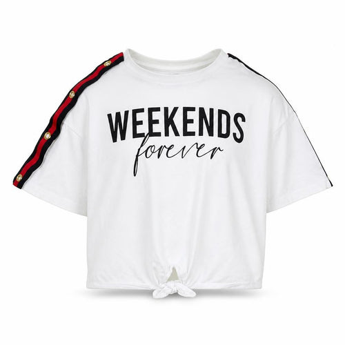 Candy Couture Girls White   Cropped T-Shirt Size 9 Years  - Weekends forever