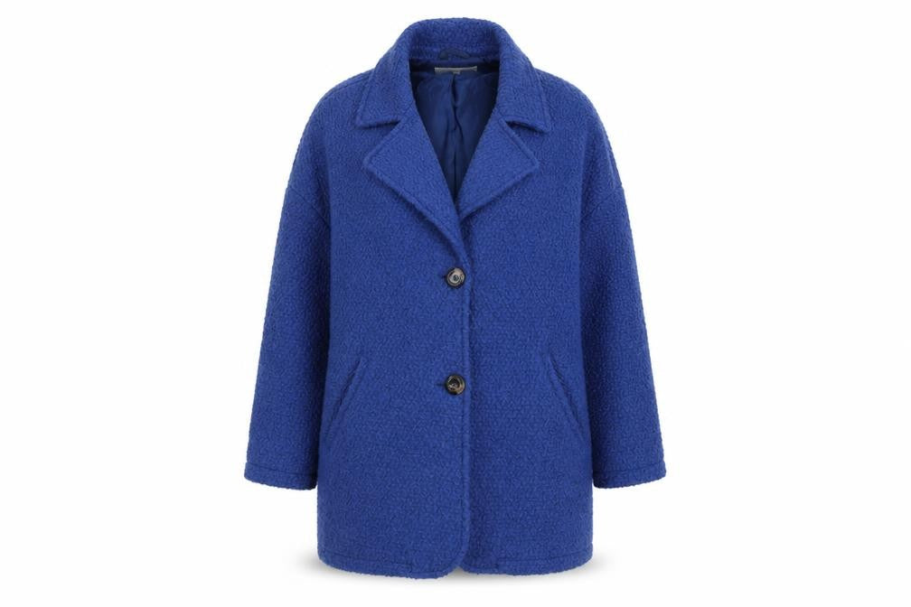 Front view of Peacocks women’s blue overcoat coat, size UK 12