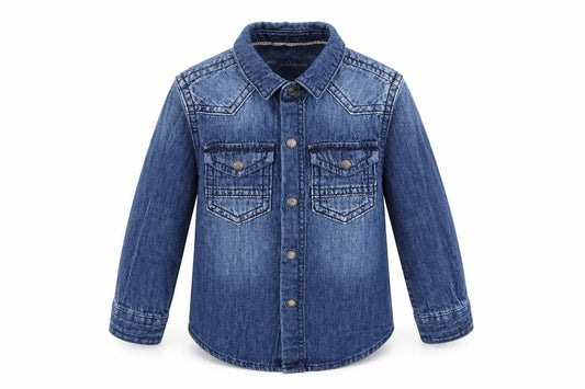 Front view of Next girls’ blue denim basic button-up, size 12-18, months